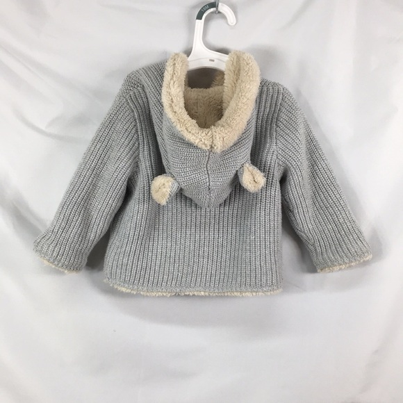 GAP Sherpa Gray Knit Sweater Animal Ears Hoodie Size 12-18M Great Condition - Picture 10 of 12